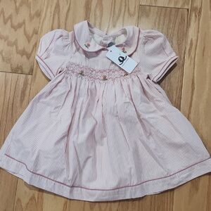 Charming Pink Striped Toddler Dress with Floral Details Nwt